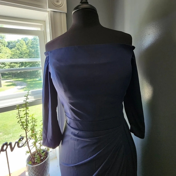 Allure Bridesmaids Off the Shoulder Navy Dress - Picture 2 of 7